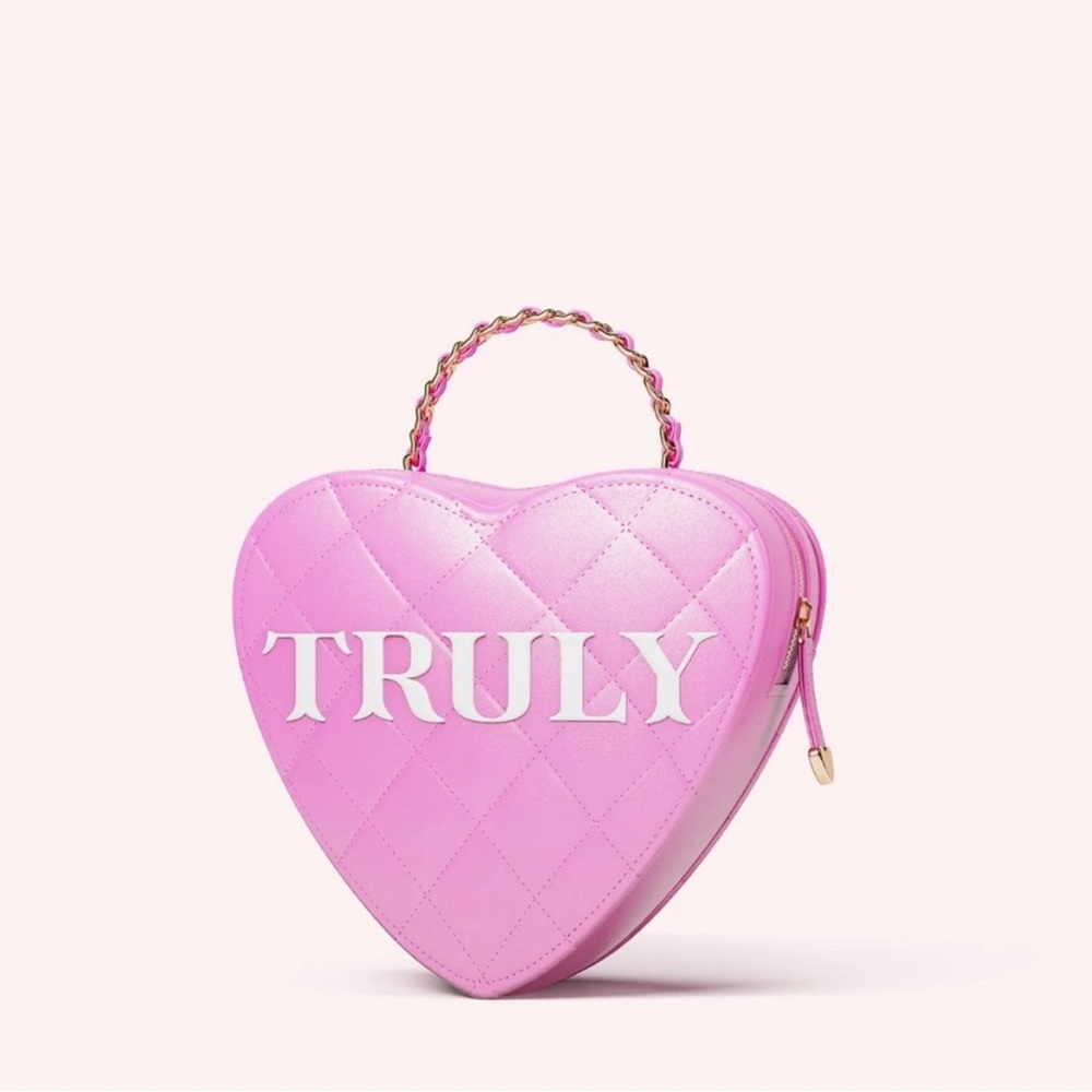 TRULY PINK HEART SHAPED BAG WITH CHAIN DETAILING LIMITED EDITION NEW